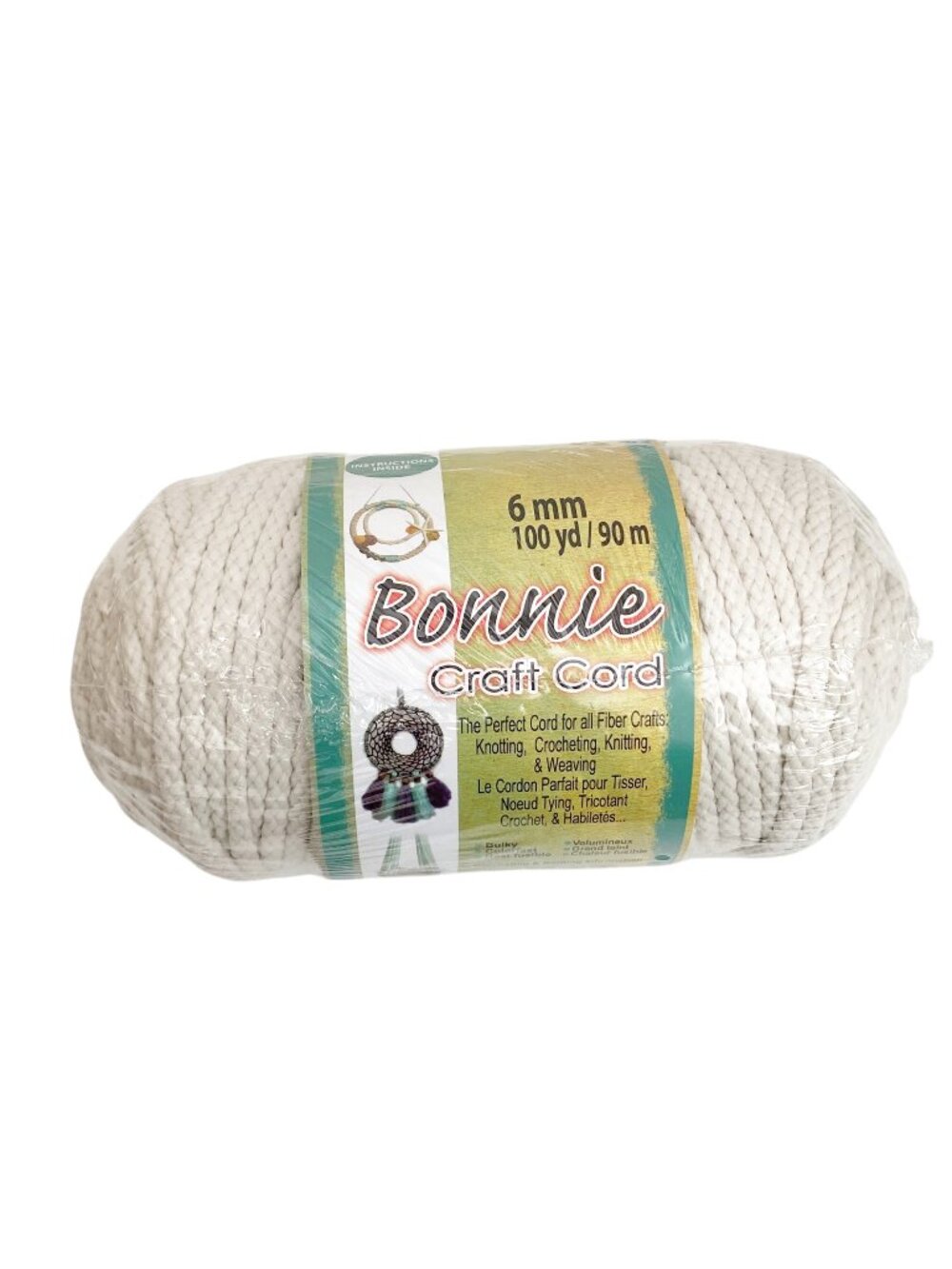 Pepperell Bonnie Craft Cord 6mm Ivory 100 Yards Macrame LAMBS WOOL Yarn Bulk